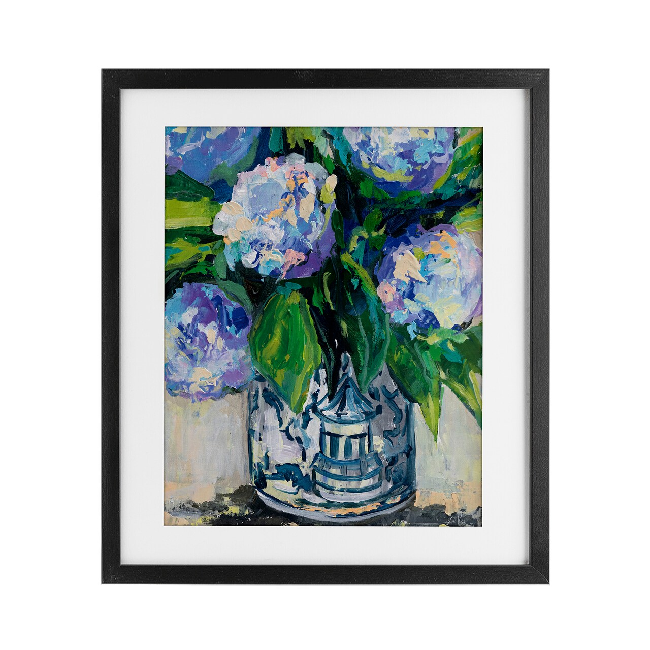 Stupell Industries Blue China Hydrangeas Black Framed Print Under Glass, design by Jeanette Vertentes